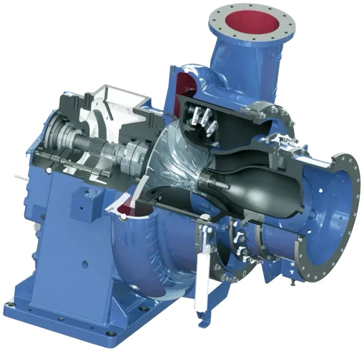 Vista seccionada del soplador centrífugo TCH25 Continental Blowers con sus componentes internos